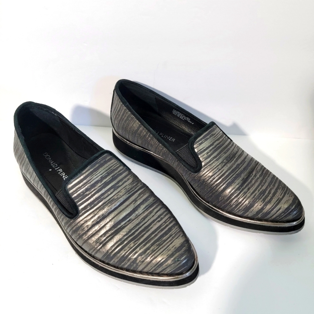 Donald J PLINER Betina Streaked Metallic Loafer Platform Slip-On Shoes Sz 6M